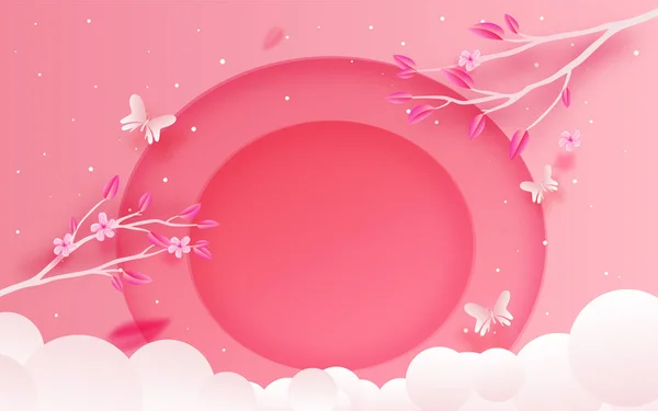 Happy holidays. Spring flowers on pink background. Cherry blossom.