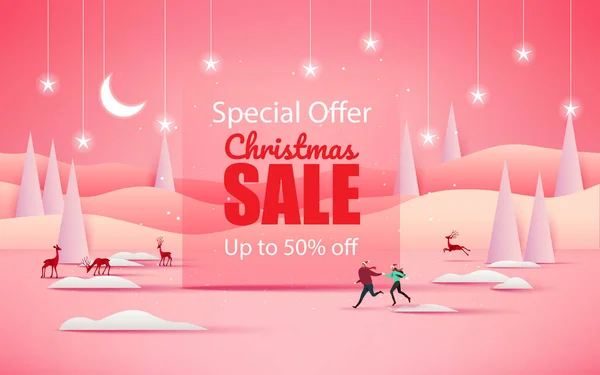 Mutlu Noeller ve mutlu yeni yıl. Noel satış. Tatil arka plan. Kağıt el sanatları tarzı.