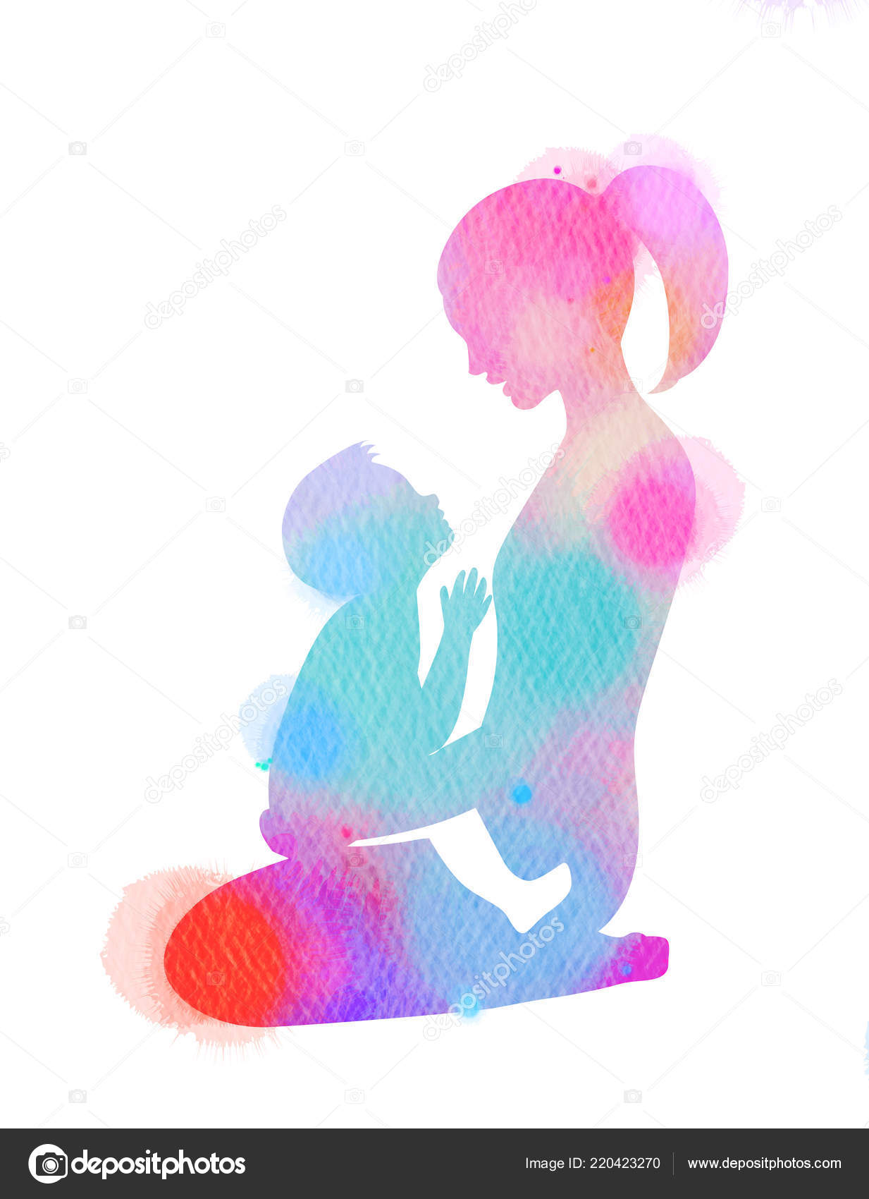 Double Exposure Illustration Side View Happy Mom Holding Adorable