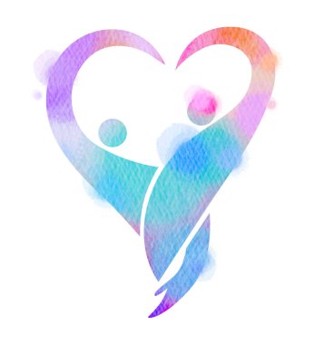 Genç çift aşk logo siluet artı soyut suluboya. Sevgililer günü kavramı. Dijital sanat resim.