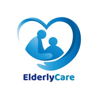 Elderly healthcare heart shaped logo. Nursing home sign clipart