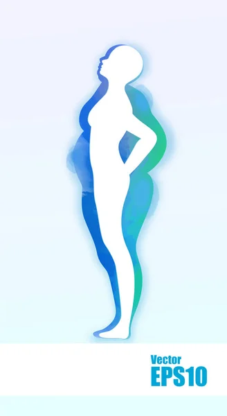 Suluboya Kavramsal Şişman Kilolu Obez Kadın Ince Sağlıklı Vücut Kilo — Stok Vektör