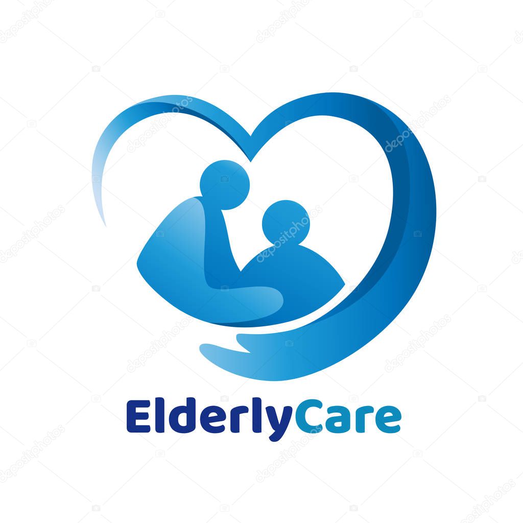 Elderly healthcare heart shaped logo. Nursing home sign