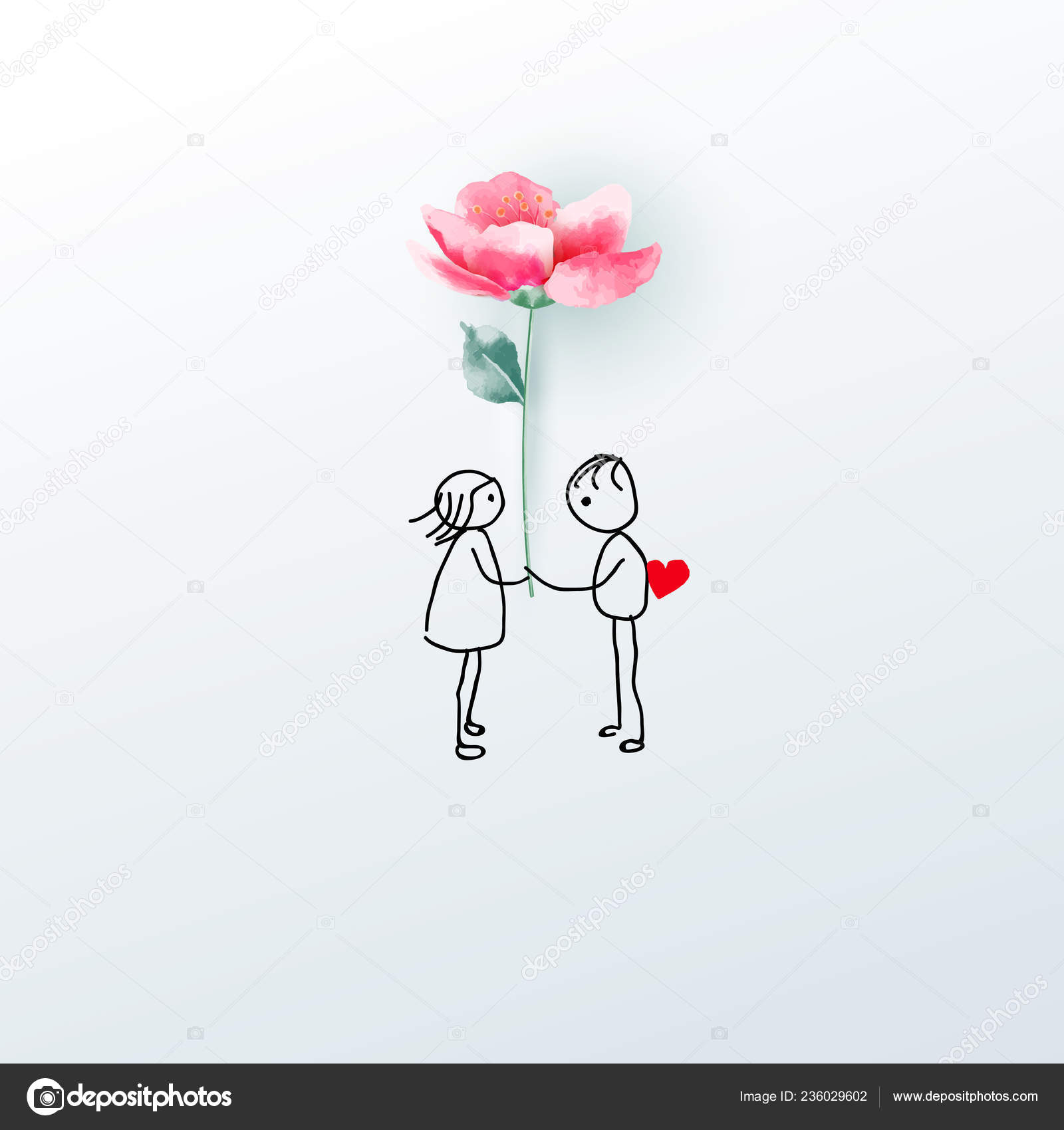 の花とカップルのイラスト コンセプトは バレンタインデーの背景が大好きです ベクトルの図 招待状 ポスター ストックベクター C Kittikornph