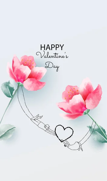 の花とカップルのイラスト コンセプトは バレンタインデーの背景が大好きです ベクトルの図 招待状 ポスター — ストックベクタ
