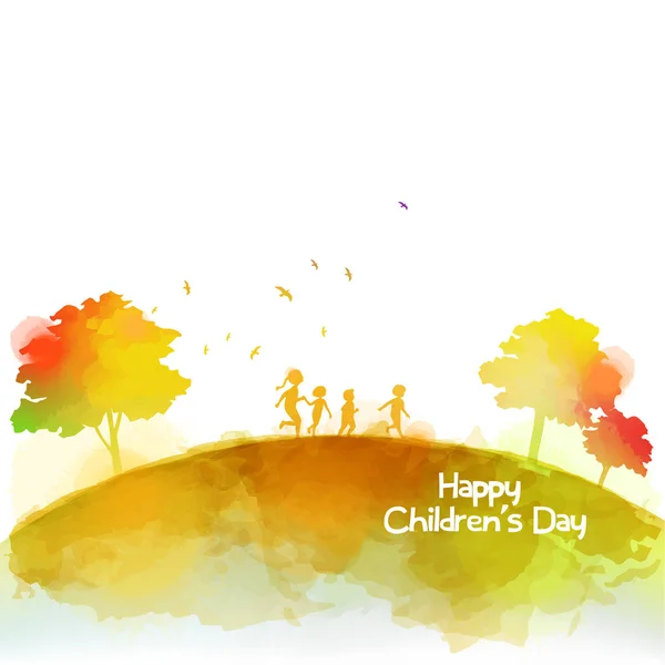 一緒に幸せな子供 Runing の水彩画 幸せな子供の日 — ストックベクタ