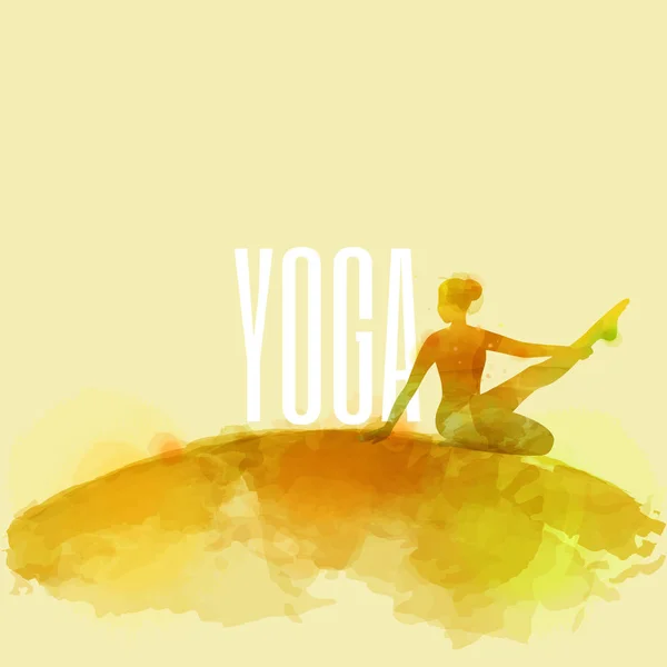 Aquarell Yoga Frau Silhouette Auf Weißem Hintergrund Digitale Malerei — Stockvektor