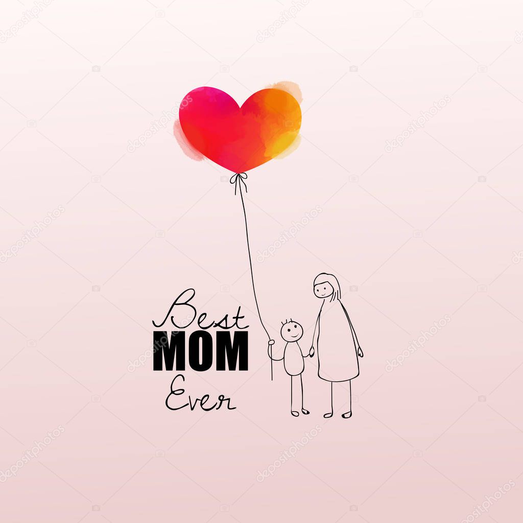 Happy parents having good time with their little children. Mother and baby in heart shaped logo. Mother's day. Mom and child Health