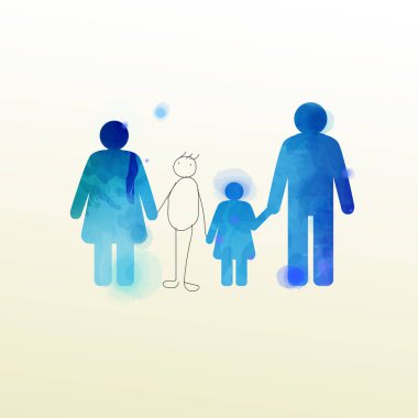 Kayıp çocuk kavramı ile karalamalar çizgi film karakteri ile waterc