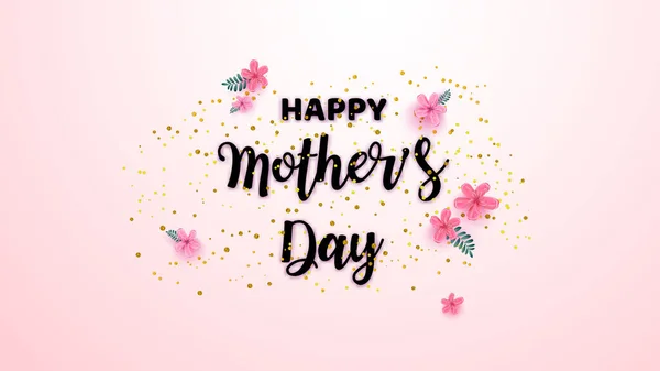 Tarjeta de felicitación del día de la madre con flor y brillo dorado. Vecto. — Vector de stock