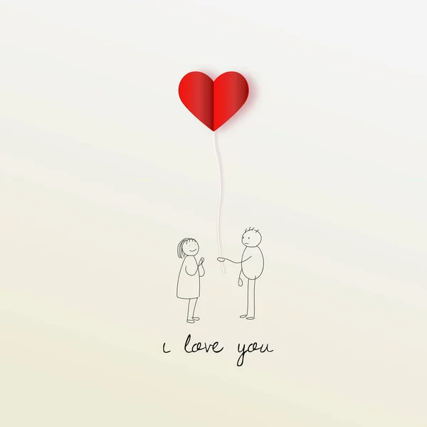 Vektor-Illustration eines Mannes, der Mädchen rote Herzballons schenkt — Stockvektor