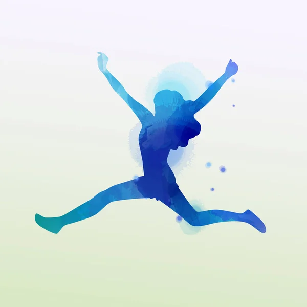 Aquarel van vrouw springen in de lucht geïsoleerd op witte achterzijde — Stockvector