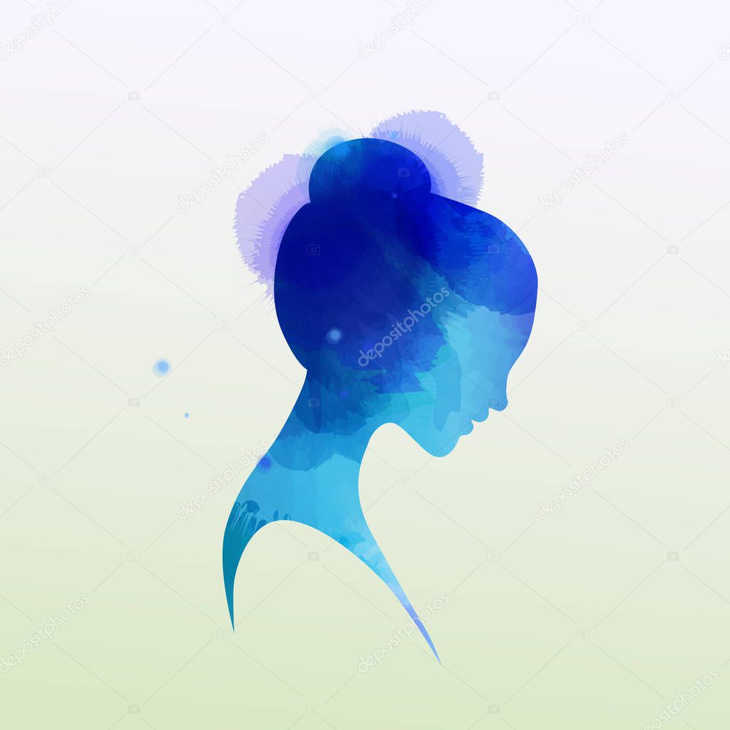 Illustration of woman beauty salon silhouette plus abstract wate