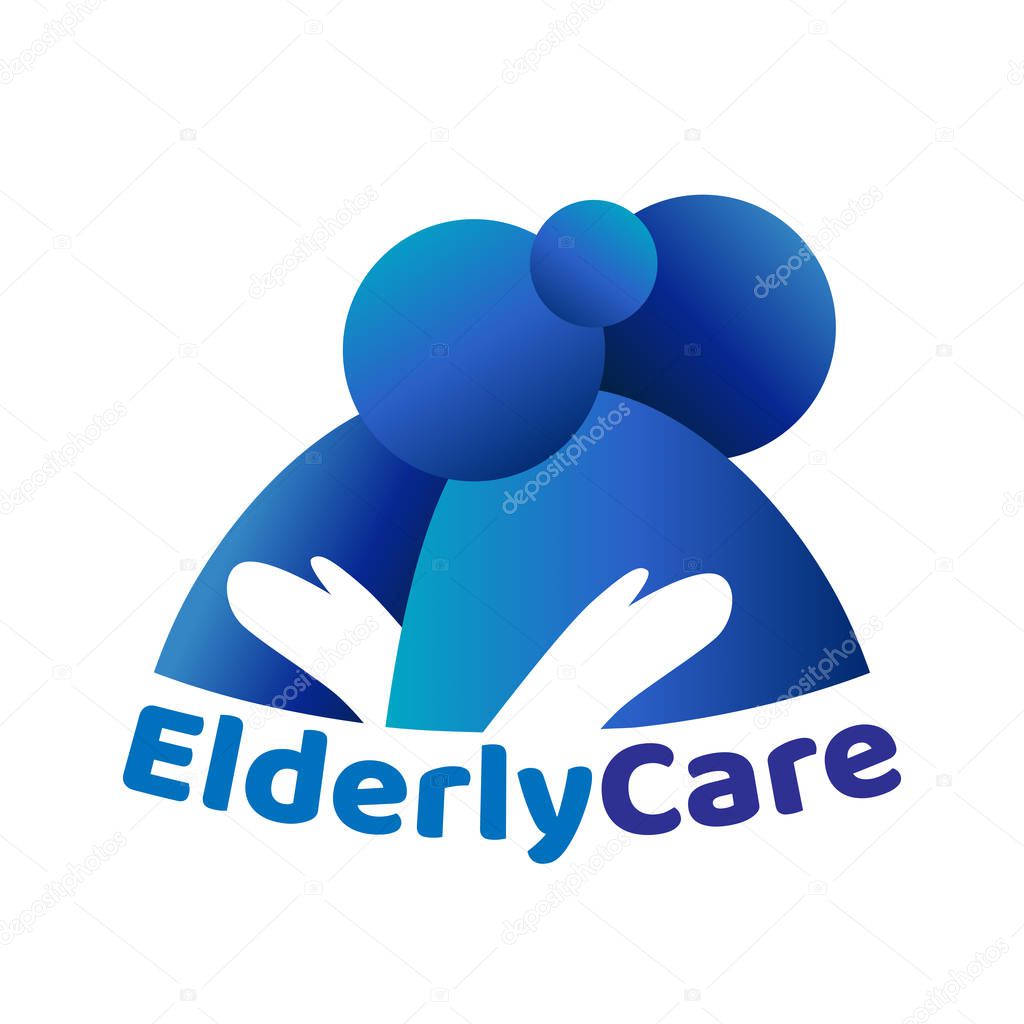 Elderly healthcare heart shaped logo. Nursing home sign.