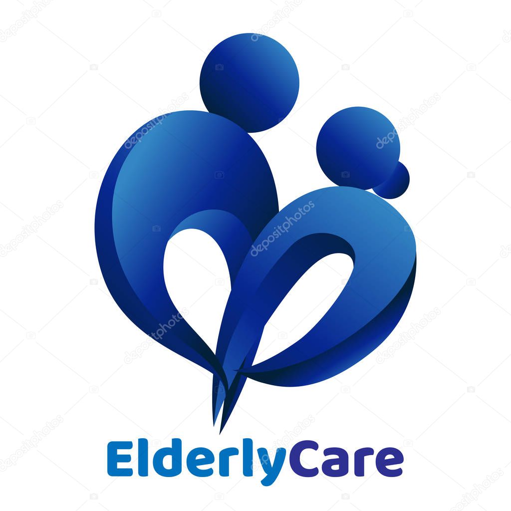 Elderly healthcare heart shaped logo. Nursing home sign.