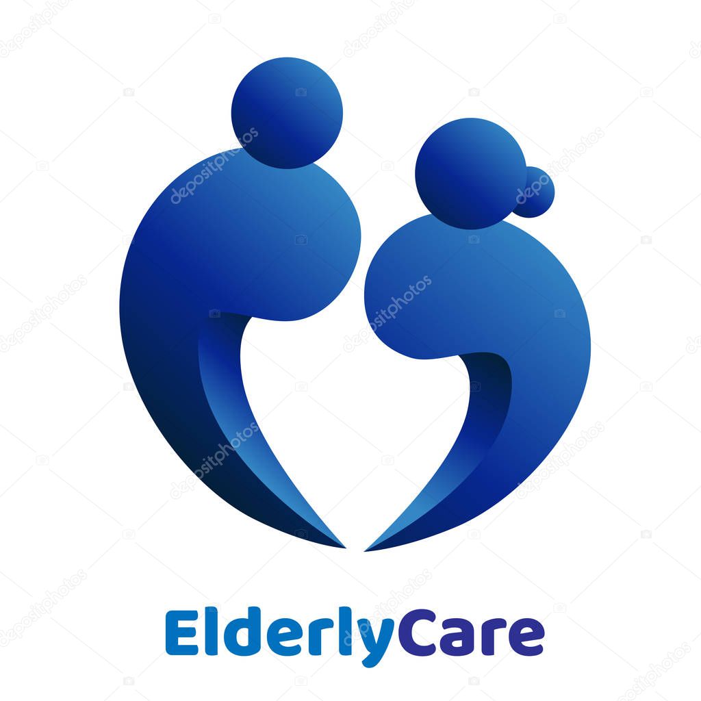 Elderly healthcare heart shaped logo. Nursing home sign