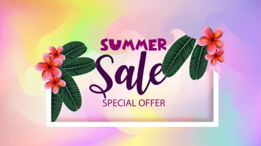 Kare kare sanat soyut suluboya backgr üzerinde Tropikal yaprakları