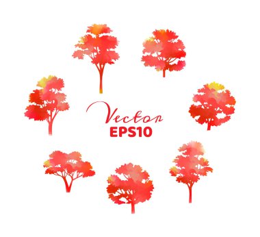 Suluboya ağaçları nın seti. Vektör çizimi