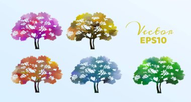 Suluboya ağaçları nın seti. Vektör çizimi