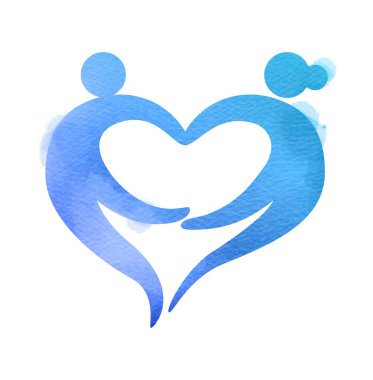 Yaşlı healhtcare kalp şeklinde logo. Huzurevi işareti siluet