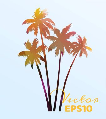 Suluboya palmiye ağaçları nın seti. Hindistan cevizi bitkisi izole edilmiş. Vektör il