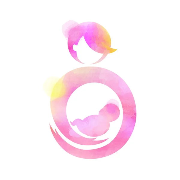Doppelbelichtung Illustration.Logo der Mutter hält entzückende Chi — Stockvektor