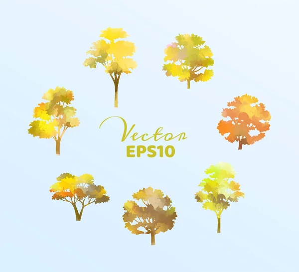 Conjunto de árboles de acuarela. Ilustración vectorial — Vector de stock