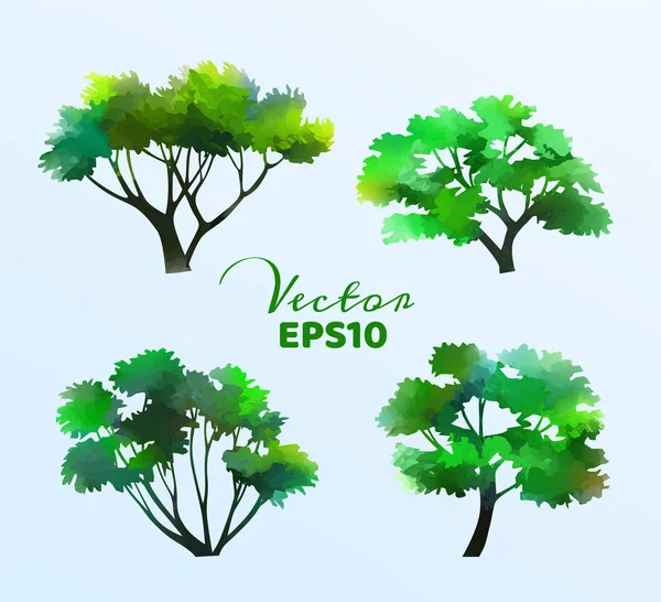 Conjunto de árboles de acuarela. Ilustración vectorial — Vector de stock