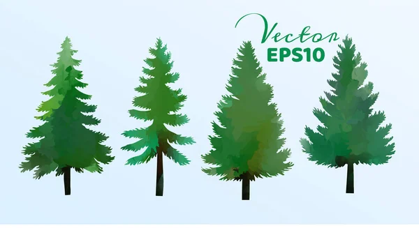 Conjunto de pinos acuarela. Ilustración vectorial — Vector de stock