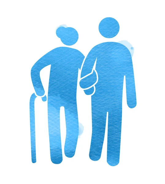 Logo des soins de santé pour personnes âgées. Silhouette signe maison de soins infirmiers sur waterco — Image vectorielle