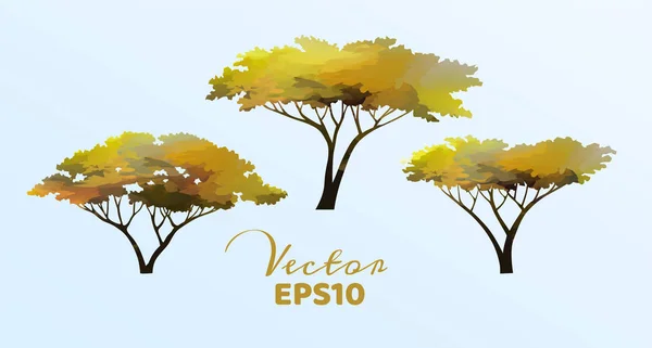 Uppsättning akvarell träd. Vektor illustration — Stock vektor