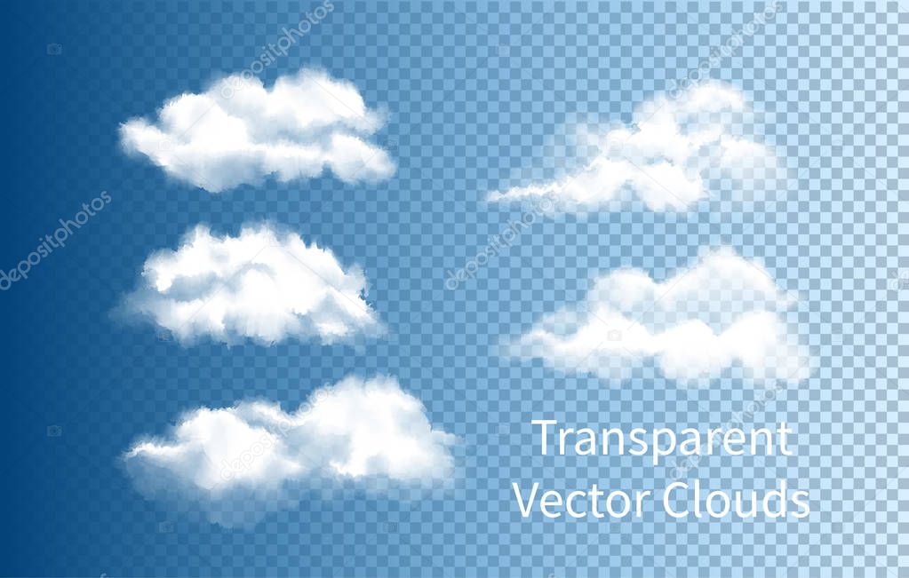 Vector set of realistic isolated cloud on the transparent backgr