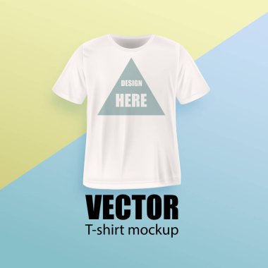 Beyaz erkek t-shirt gerçekçi mockup ön görünümü. Vektör illus