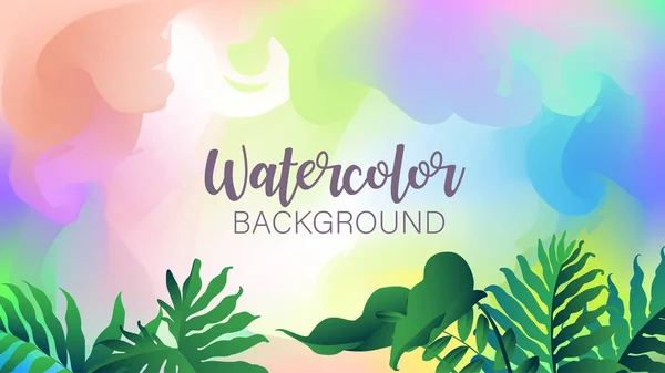 Pastel aquarel achtergrond met tropische plant. Zomer backgrou — Stockvector