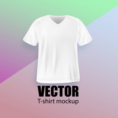 Beyaz erkek t-shirt gerçekçi mockup ön görünümü. Vektör illus