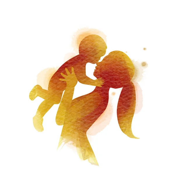 Ilustración doble exposición. Vista lateral de mamá feliz con bebé s — Archivo Imágenes Vectoriales