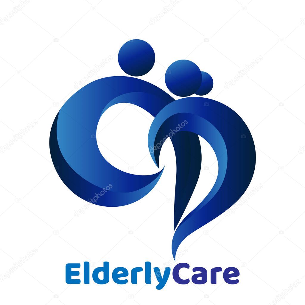 Elderly healthcare heart shaped logo. Nursing home sign.