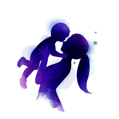 Çift pozlama illüstrasyon. Mutlu anne bebek s ile yan görünüm