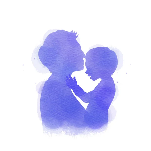 Πατέρας που κρατά τη σιλουέτα του μωρού και αφηρημένη υδατογραφεί. — Διανυσματικό Αρχείο