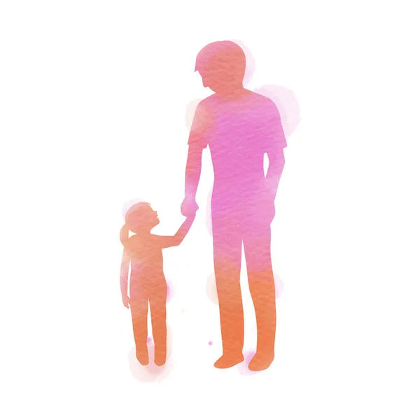 Otec držící dceru siluetu plus abstraktní akvarel — Stockový vektor