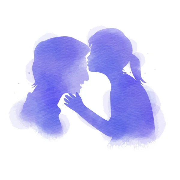 Daughter kissing her father silhouette plus abstract watercolor — Stock Vector