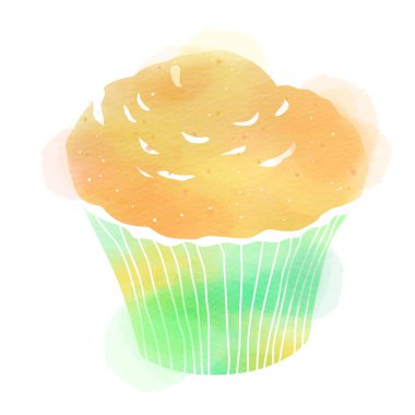 Muz cupcake suluboya. Dijital sanat resmi. 