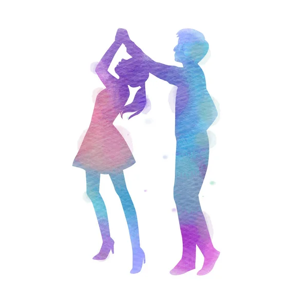 Silhouettes of  happy young couple dancing. Happy Valentine's Da — Stock Vector