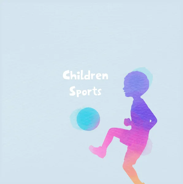 Akvarell av lycklig ung liten pojke som spelar fotboll. Begreppsmässigt — Stock vektor