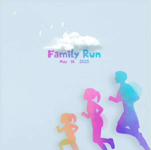 Happy family running silhouettes aquarelle. Vie saine . — Image vectorielle