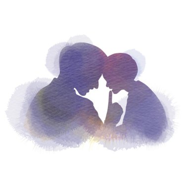 Baba tutma bebek siluet artı soyut suluboya boyalı.