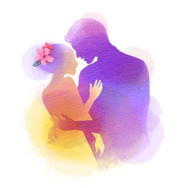Suluboya arka plan romantik Sevgililer severler siluet. L