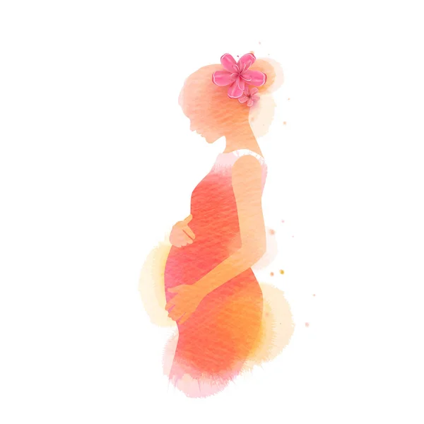 Silhueta mulher grávida mais cor de água abstrata pintado. Hap — Vetor de Stock