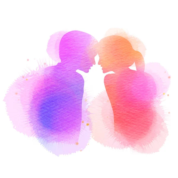 Romantische Valentine liefhebbers silhouet op aquarel achtergrond. L — Stockvector