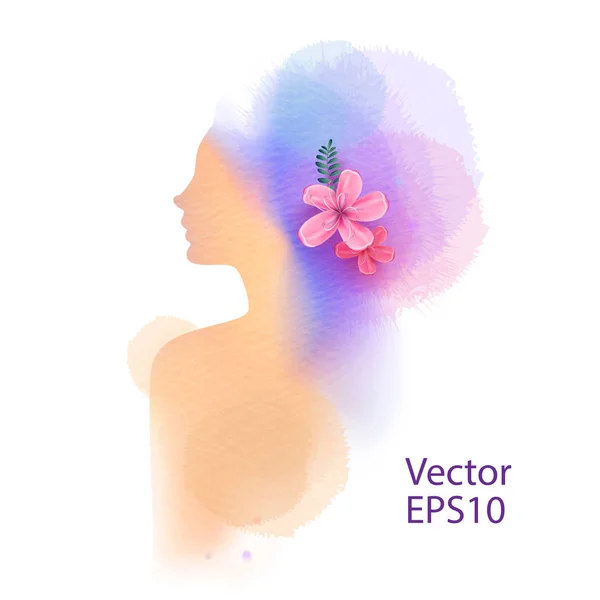 Illustration Kvinnan Skönhetssalong Silhouette Abstrakt Akvarell Mode Logotypen Digital Konst — Stock vektor